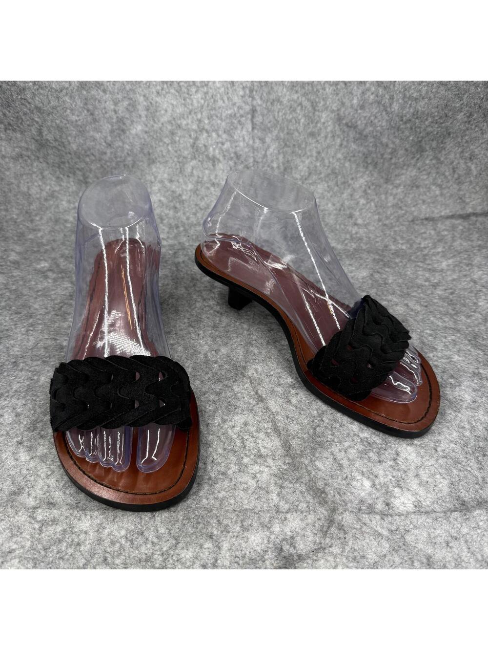 Rag & Bone Melrose Woven Leather Kitten Heel Sandals Black Size 37 Timeless 550